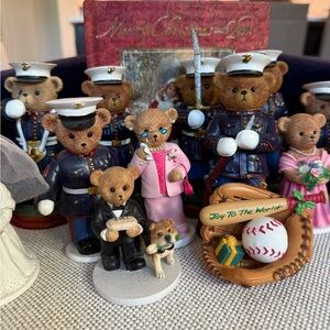 Navy Bear Figurine Set with Pink and Blue Accents